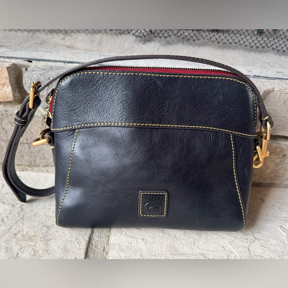 Dooney & Bourke Cameron Crossbody in Black Florentine Leather with Gold Trim